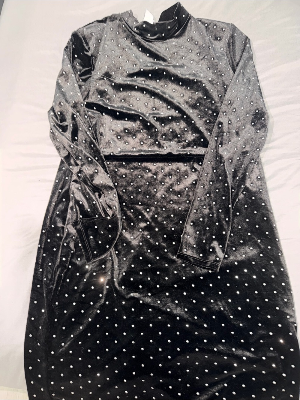 H&M Black Velvet Long Sleeve Dress with Pearl Stud Accents